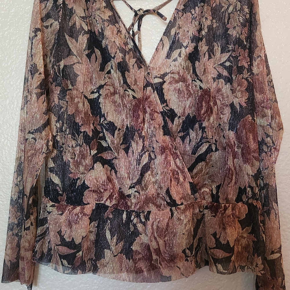 BCX Floral Wrap Blouse with Tie-Back